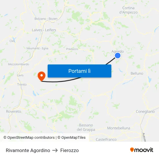 Rivamonte Agordino to Fierozzo map