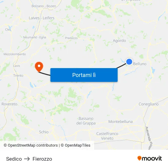 Sedico to Fierozzo map