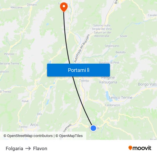 Folgaria to Flavon map