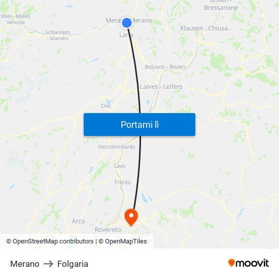Merano to Folgaria map