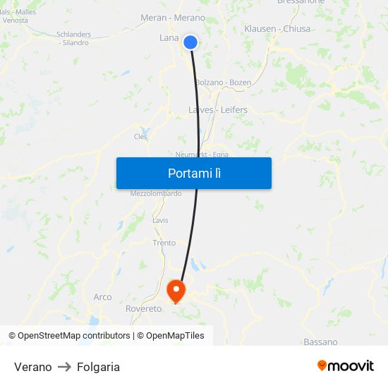 Verano to Folgaria map