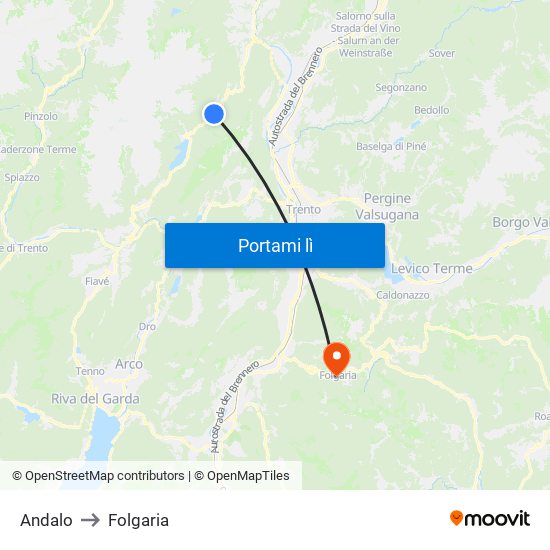 Andalo to Folgaria map