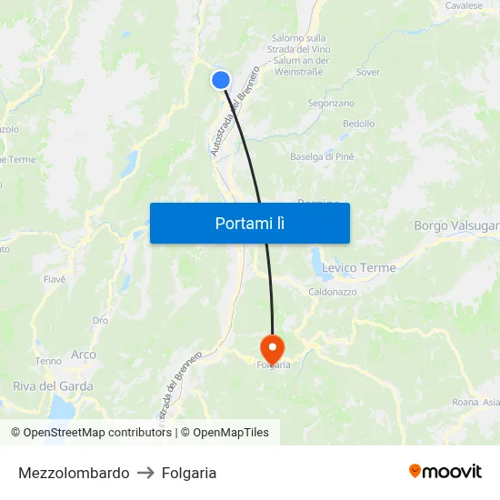 Mezzolombardo to Folgaria map