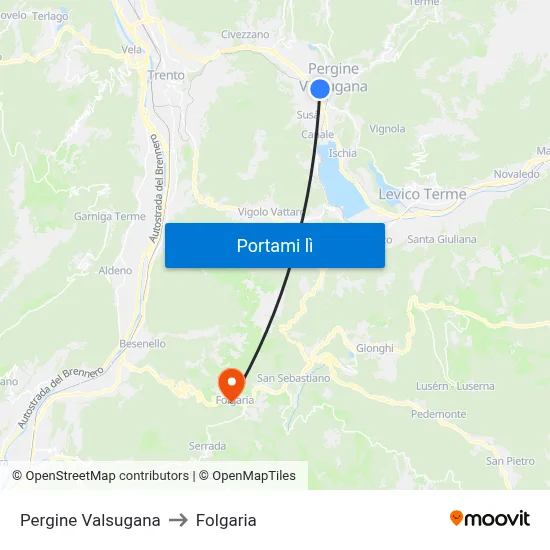 Pergine Valsugana to Folgaria map