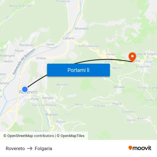 Rovereto to Folgaria map