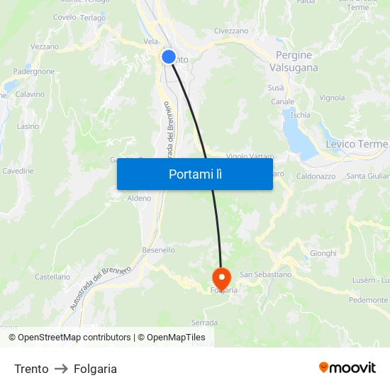 Trento to Folgaria map