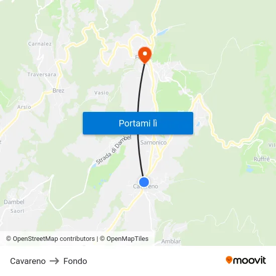 Cavareno to Fondo map
