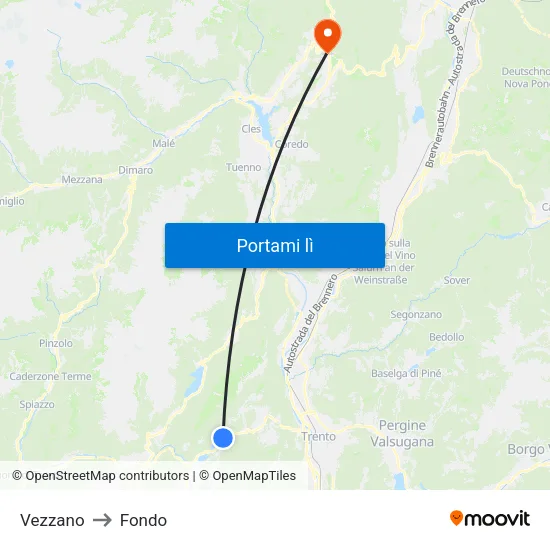 Vezzano to Fondo map
