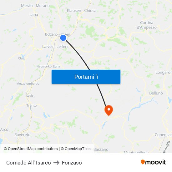 Cornedo All' Isarco to Fonzaso map
