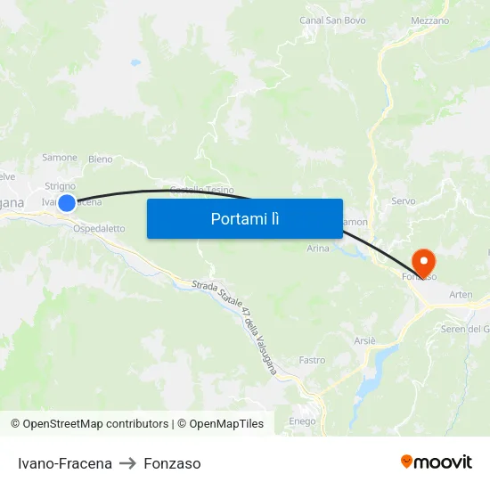 Ivano-Fracena to Fonzaso map