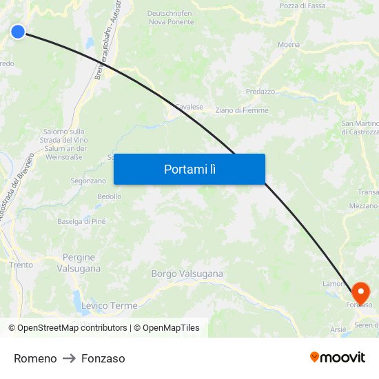 Romeno to Fonzaso map