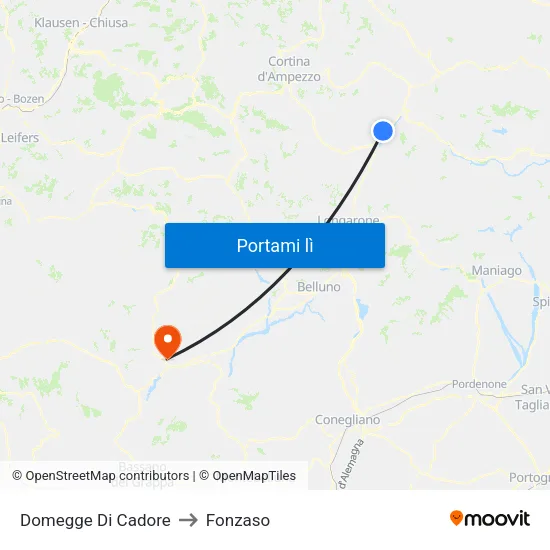 Domegge Di Cadore to Fonzaso map