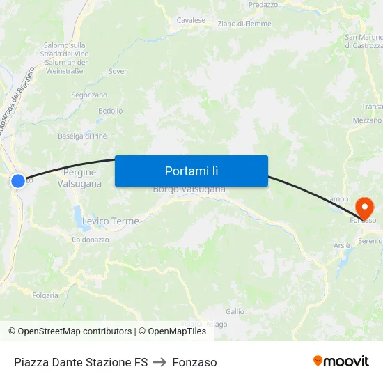 Piazza Dante Stazione FS to Fonzaso map
