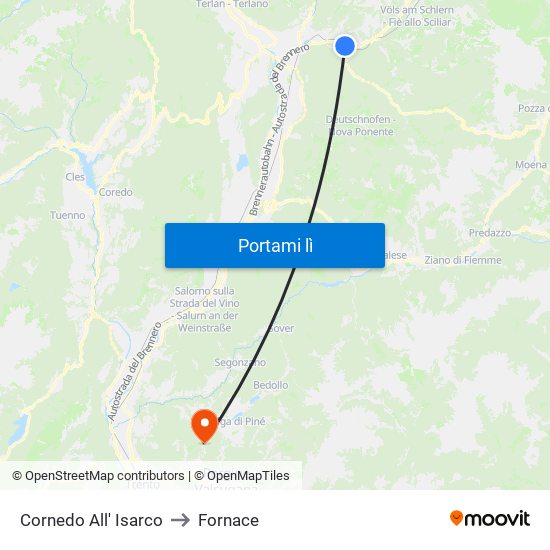 Cornedo All' Isarco to Fornace map