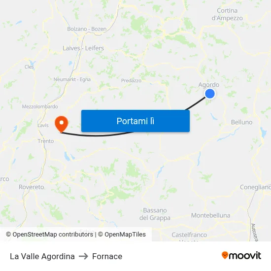 La Valle Agordina to Fornace map