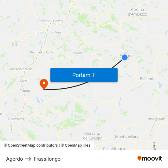 Agordo to Frassilongo map