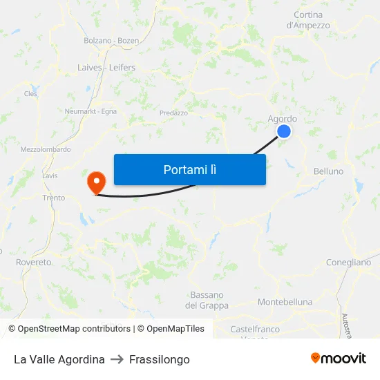 La Valle Agordina to Frassilongo map