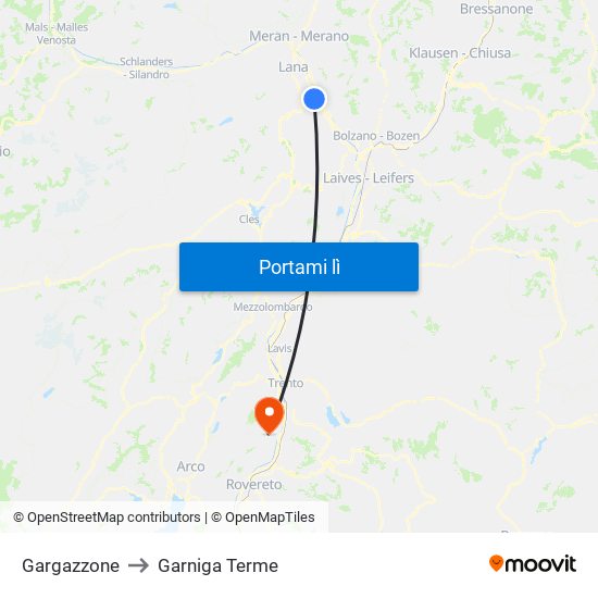 Gargazzone to Garniga Terme map