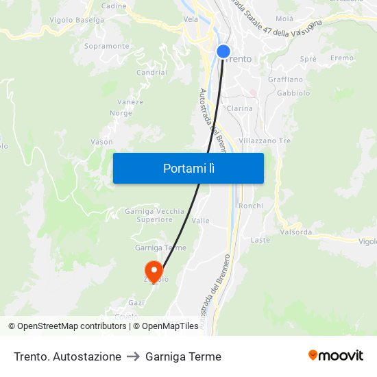 Trento. Autostazione to Garniga Terme map