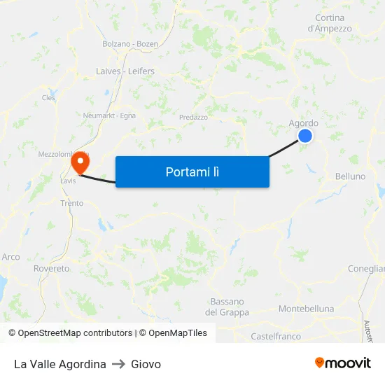 La Valle Agordina to Giovo map