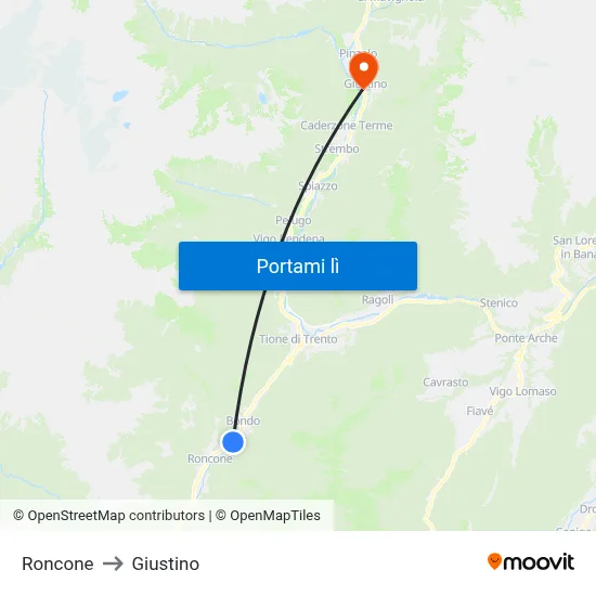 Roncone to Giustino map