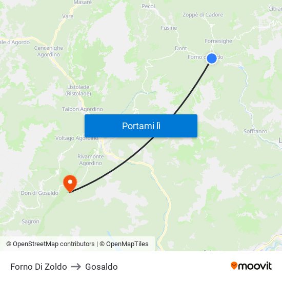 Forno Di Zoldo to Gosaldo map