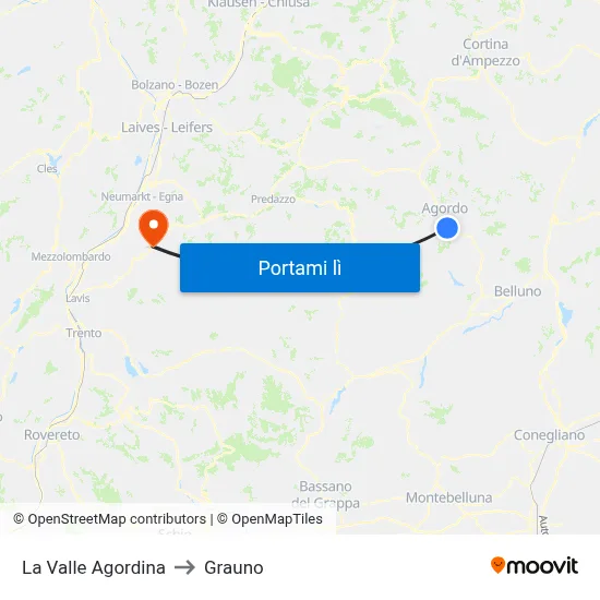 La Valle Agordina to Grauno map