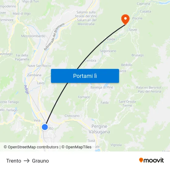 Trento to Grauno map