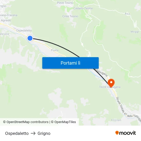 Ospedaletto to Grigno map