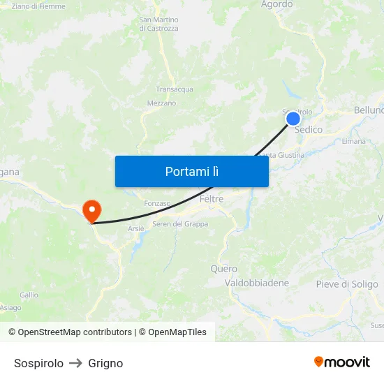 Sospirolo to Grigno map