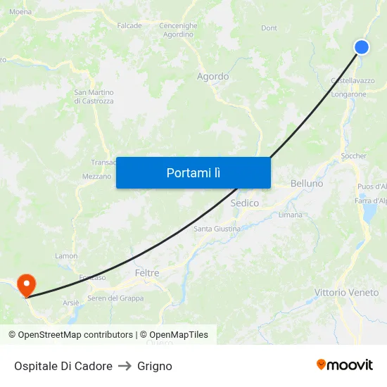 Ospitale Di Cadore to Grigno map