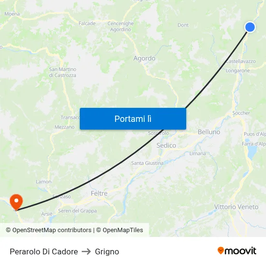 Perarolo Di Cadore to Grigno map