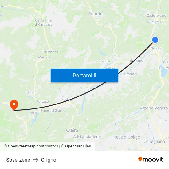 Soverzene to Grigno map