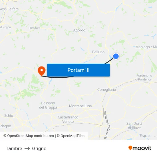 Tambre to Grigno map