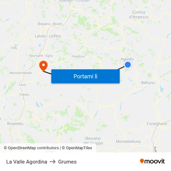 La Valle Agordina to Grumes map