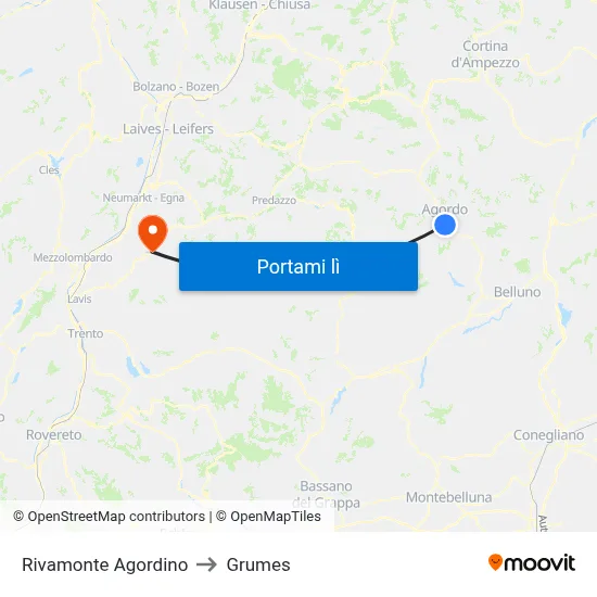 Rivamonte Agordino to Grumes map