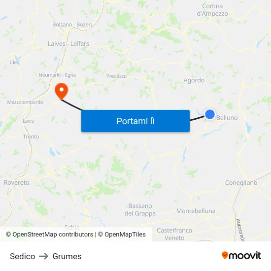 Sedico to Grumes map
