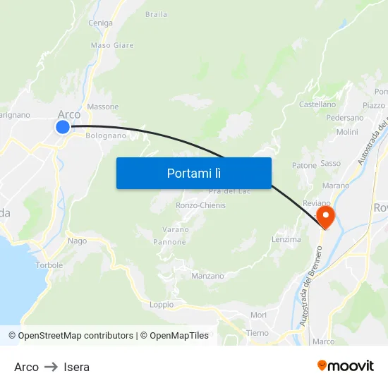 Arco to Isera map