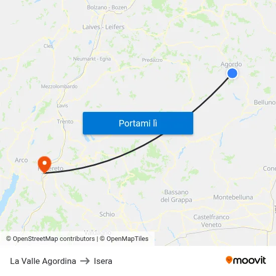 La Valle Agordina to Isera map