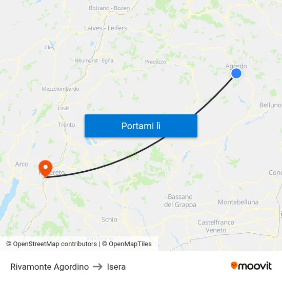 Rivamonte Agordino to Isera map