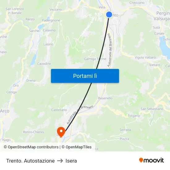Trento. Autostazione to Isera map