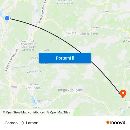 Coredo to Lamon map