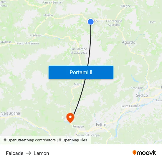 Falcade to Lamon map