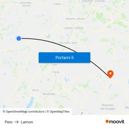 Peio to Lamon map
