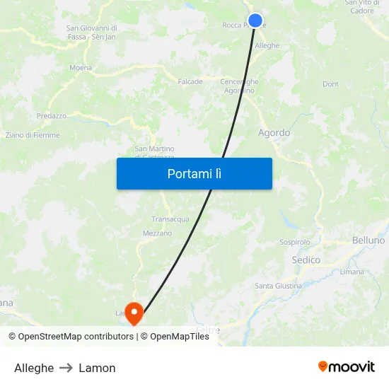 Alleghe to Lamon map