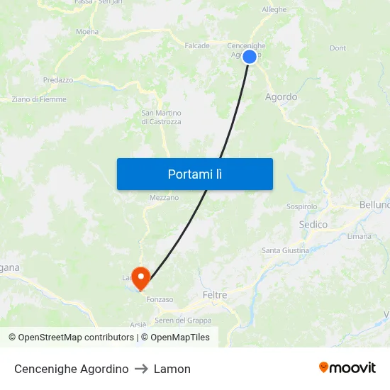 Cencenighe Agordino to Lamon map