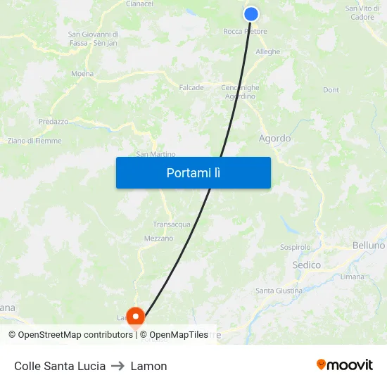 Colle Santa Lucia to Lamon map