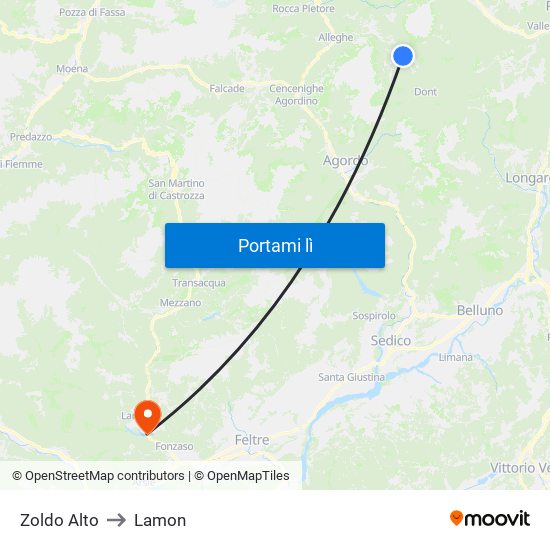 Zoldo Alto to Lamon map