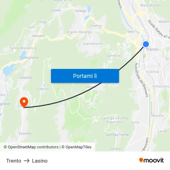 Trento to Lasino map