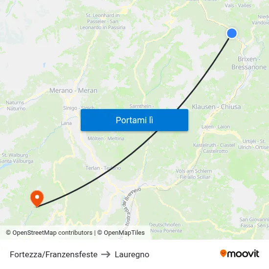 Fortezza/Franzensfeste to Lauregno map